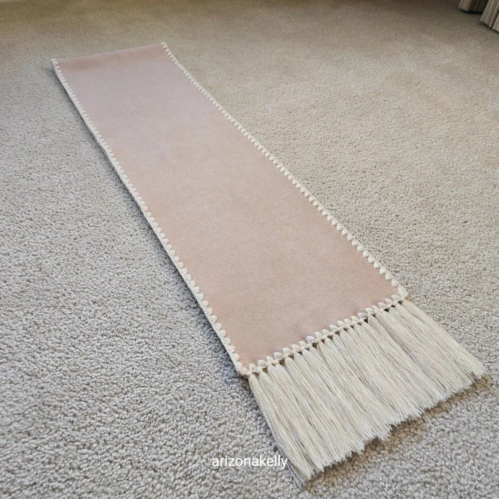NWOT Cashmere Tan Scarf with Embroidery Detail and Fringe